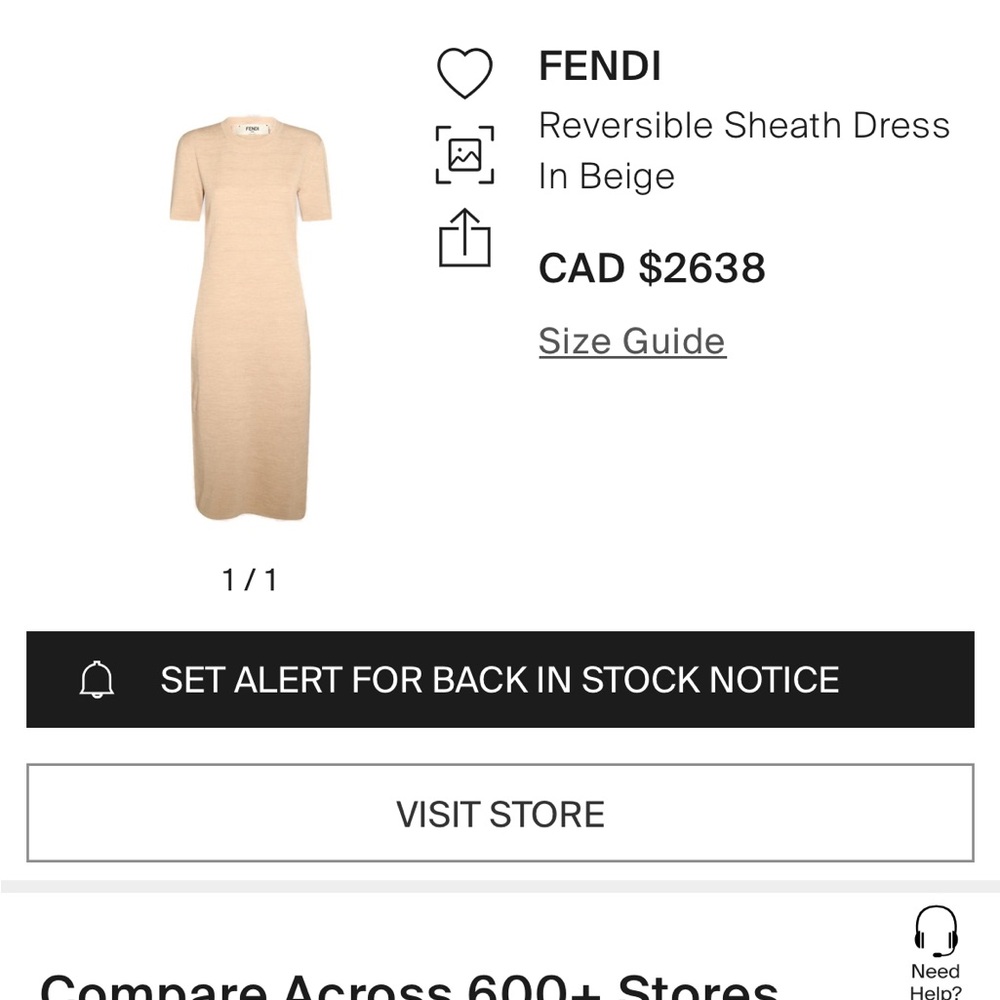 Fendi Beige Reversible Sheath Dress